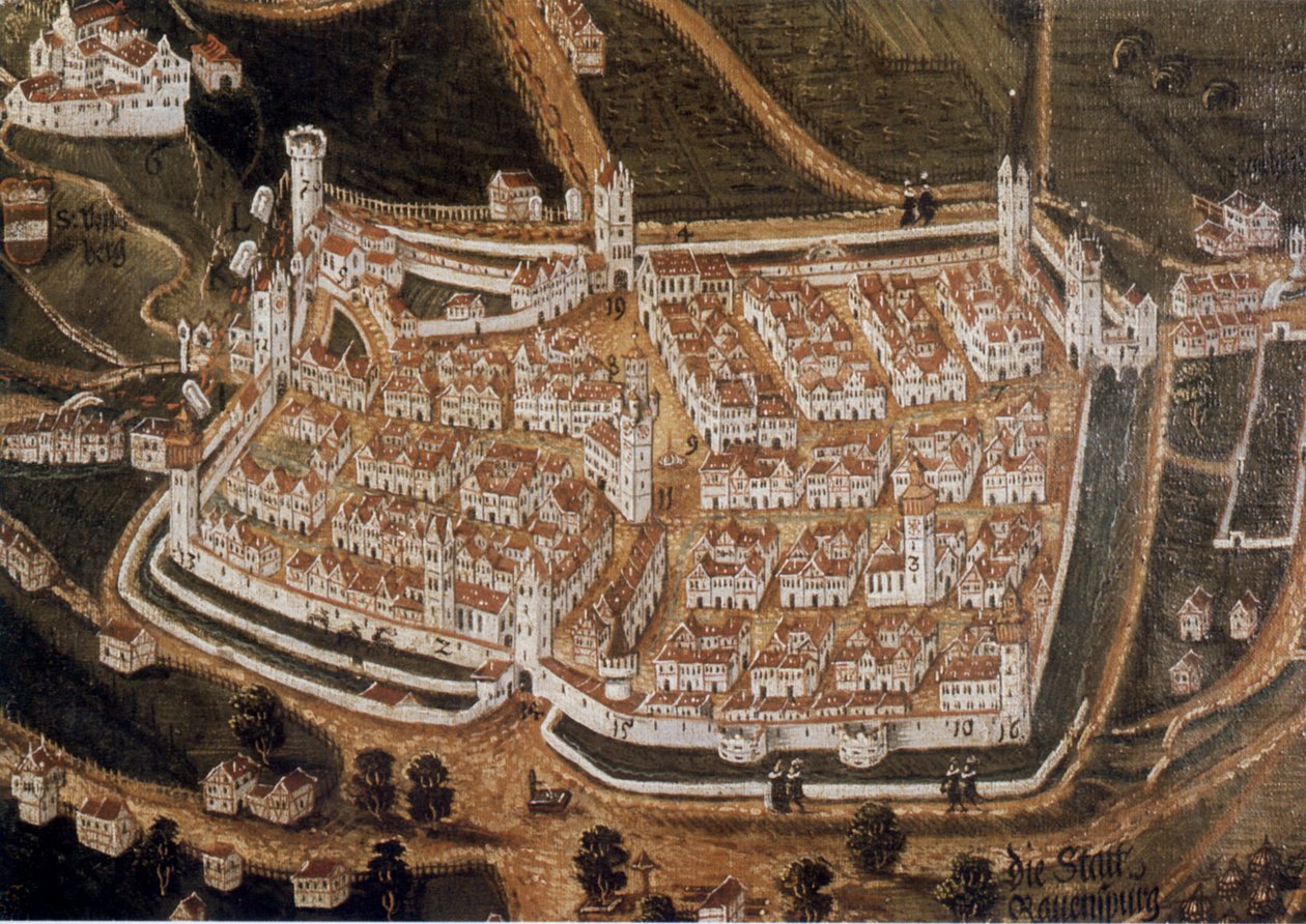 كتيب دير Weißenau ومدينة Ravensburg الإمبراطورية من الشمال بواسطة يوهان أندرياس راوخ