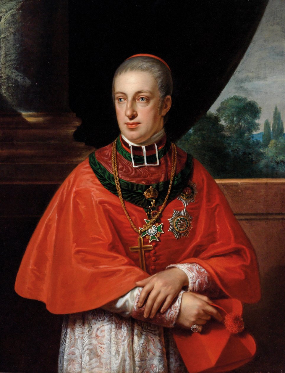 الكاردينال Archduke Rudolf ، صورة كاردينال مزينة بأمر القديس ستيفن وترتيب منزل الساكسون لتاج الماس بواسطة يوهان المعمدان من لامبي الأكبر