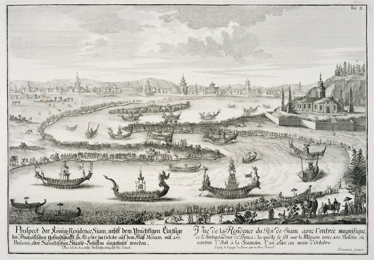 مقر إقامة ملك سيام ، من "تصميم العمارة التاريخية" ، نقش يوهان آدم ديلسنباخ (1687-1765) ، 1721 بواسطة يوهان برنهارد فيشر من إرلاخ