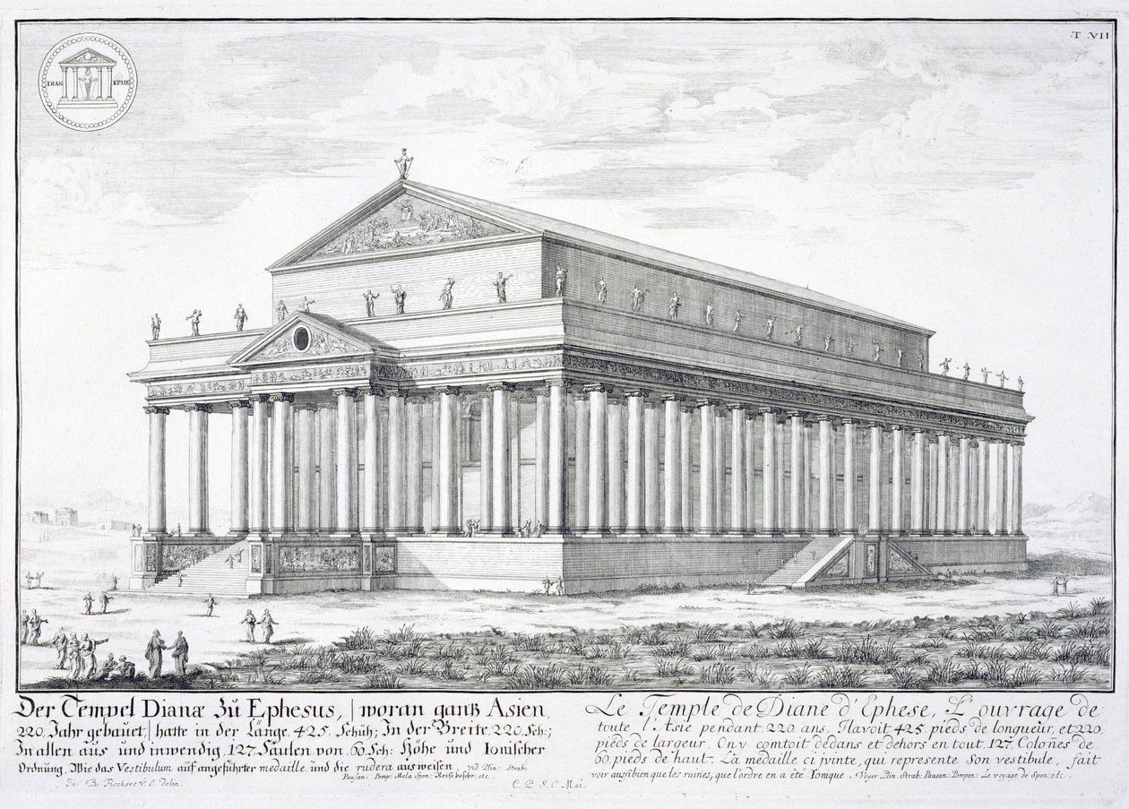 معبد ديانا في أفسس ، تركيا ، من "تصميم العمارة التاريخية" ، 1721 بواسطة يوهان برنهارد فيشر من إرلاخ