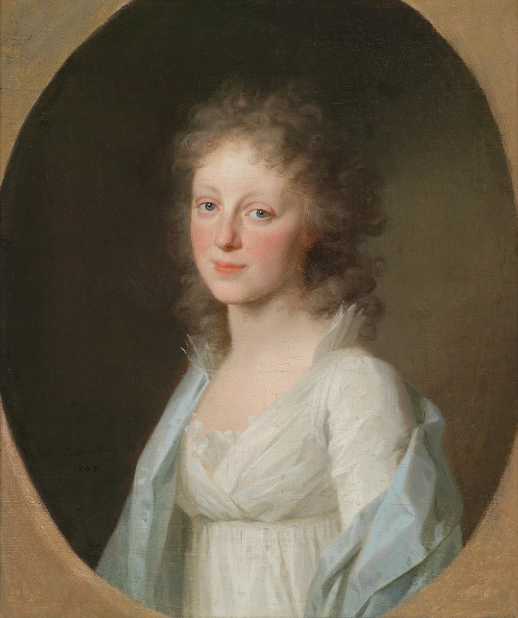 السيدة لودر ، ولدت Richter السيدة الموضحة هنا ليست الأميرة الوراثية Amalie von Anhalt-Dessau ، ولكنها امرأة Loder (née Richter ، بيانات الحياة غير معروفة) ، زوجة الطبيب الطبي المعروف Justus Christian (von) Loder (1 بواسطة يوهان فريدريش أوغست تيشبين