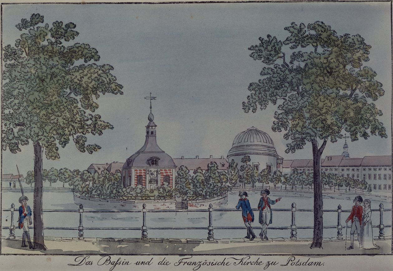 The Pool and French Church in Potsdam، c.1796 (pen und ink and wc on paper) بواسطة يوهان فريدريش ناجل