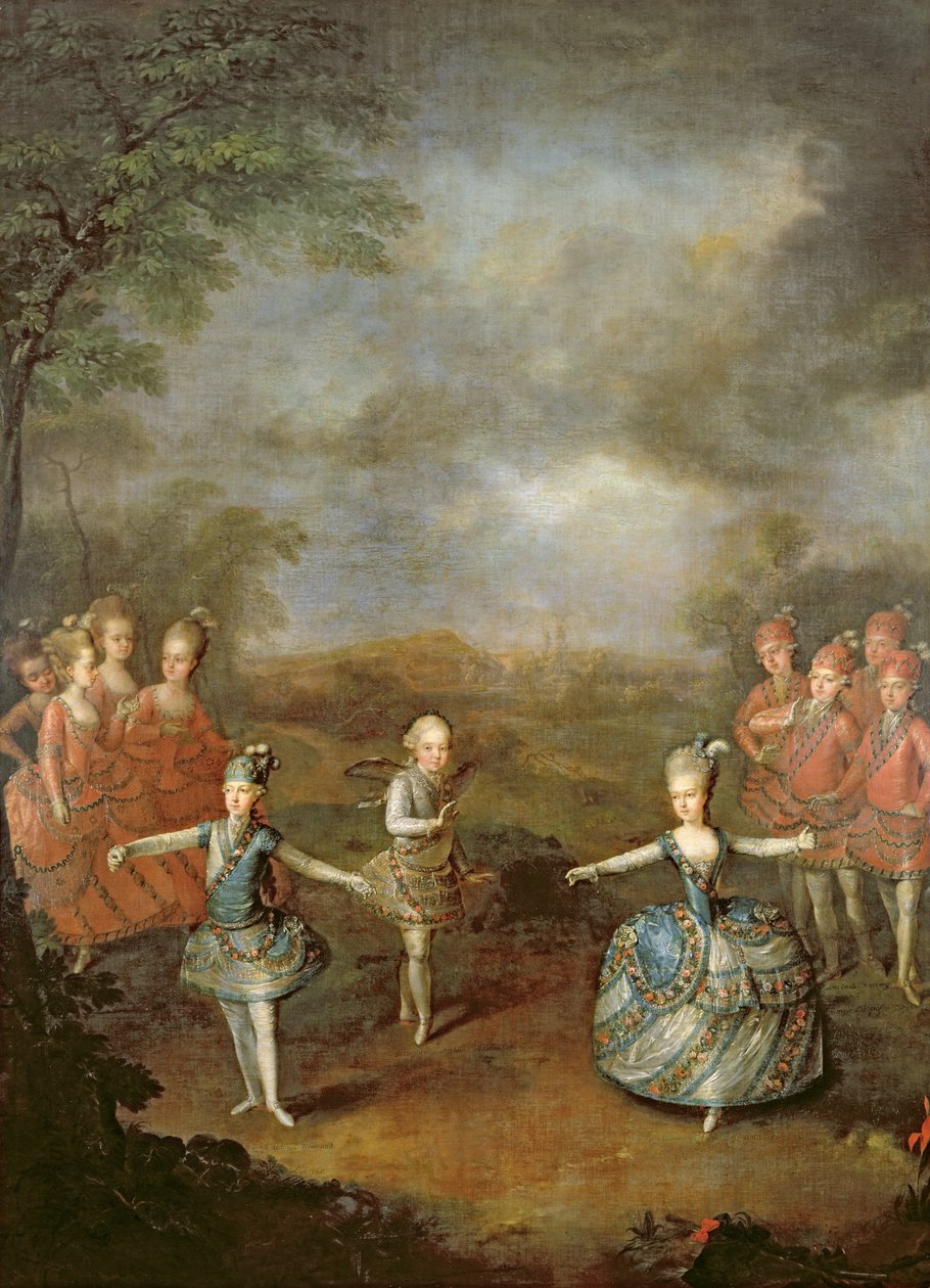 ماري أنطوانيت وأخواتها في &39;Il Trionfo dell&39; Amore ، تم أداؤها في 25 يناير في قصر شوينبرون ، 1765 ، 1778 بواسطة يوهان جورج ويكيرت