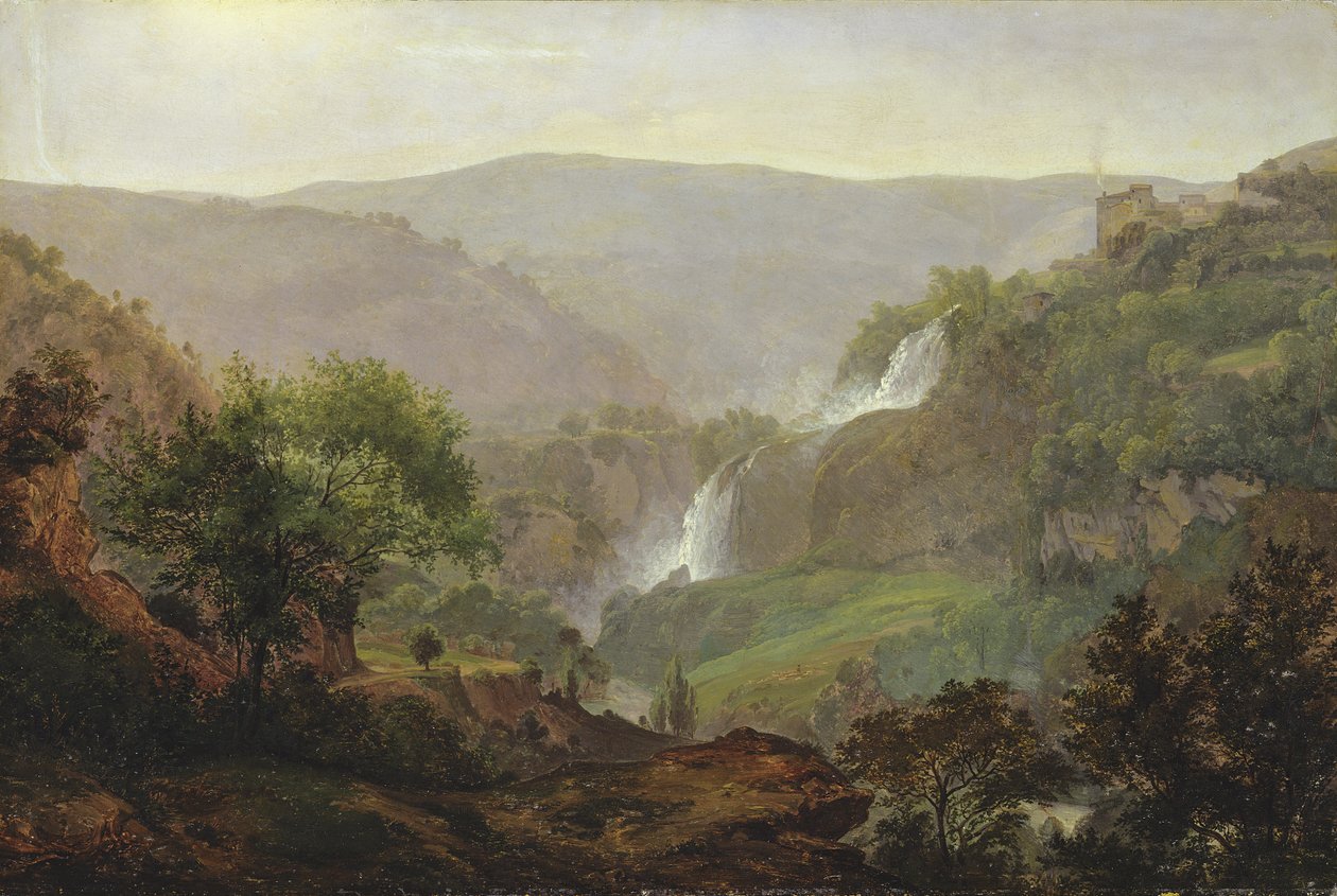 شلال بالقرب من تيفولي ، c.1808 (زيت على ورق على قماش) بواسطة يوهان مارتن فون روهدين