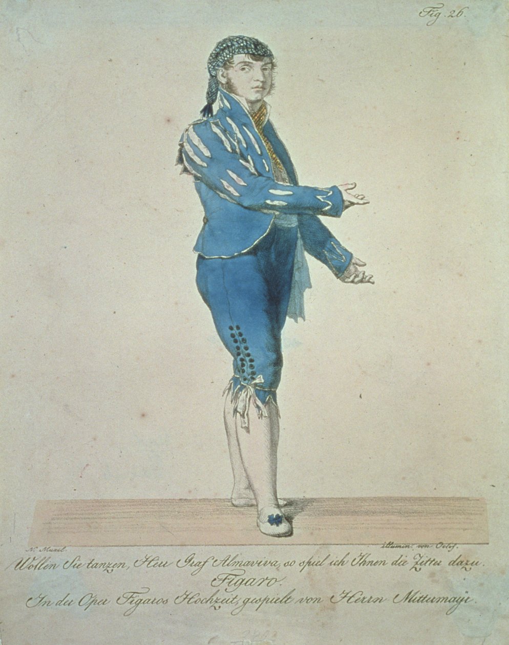 فيجارو ، خادم للكون المافيفا ، من "زواج فيجارو" بقلم فولفجانج أماديوس موتسارت (1756-91) ، الشكل 26 ، ملون بواسطة فون أوكليف بواسطة يوهان نيبوموك موكسل