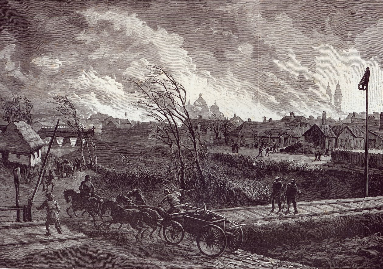 حرق Stry ، بالقرب من Lemberg ، من The Illustrated London News ، 1 مايو 1845 بواسطة يوهان نيبوموك شونبيرج