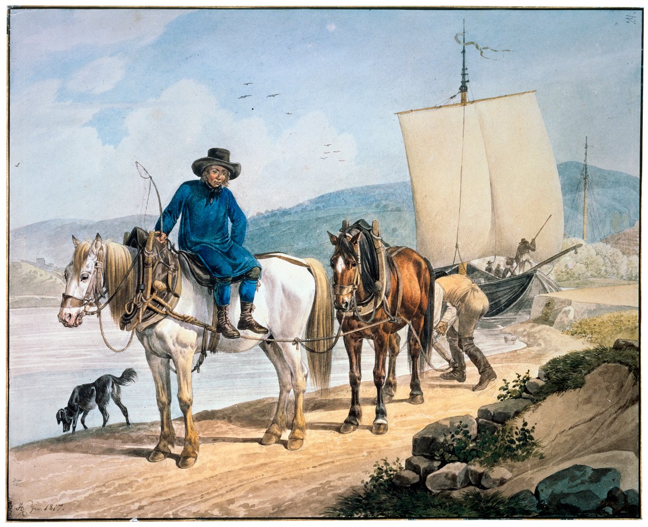 حصان وعربة في النهر ، 1817. بواسطة يوهان آدم كلاين