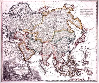 آسيا الصغرى والجزيرة العربية واليابان حوالي عام 1725 (نقش ملون) بواسطة يوهان بابتيستا هومان