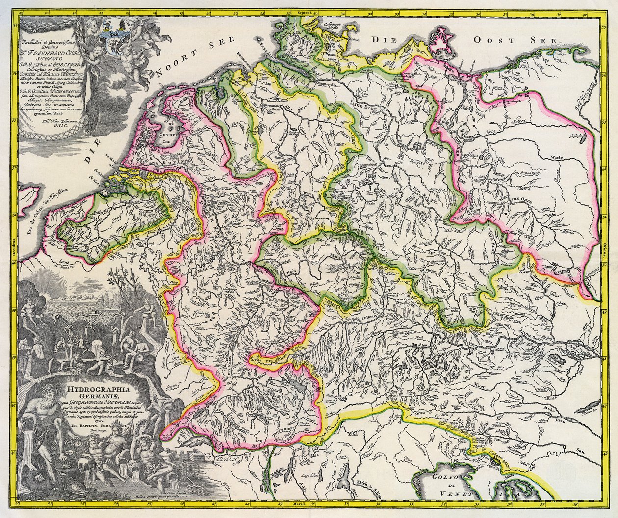 خريطة هيدروغرافية لألمانيا ، حوالي عام 1720 (نقش) بواسطة يوهان بابتيستا هومان