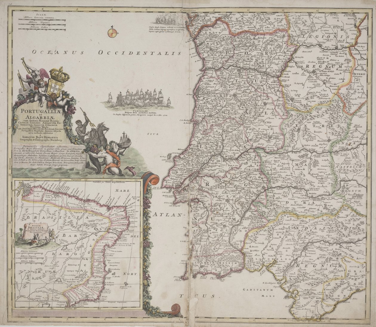 البرتغال والغارف (بورتوغاليا وآخرون الغاربيا) ، حوالي 1704 (نقش ملون يدويًا) بواسطة يوهان بابتيستا هومان