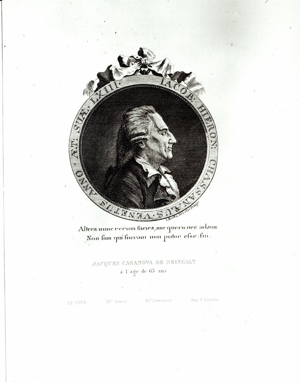 صورة ميدالية لجياكومو كازانوفا (1725-98) العمر 63 ، 1788 (النقش) (صور من وزن الجسم) بواسطة يوهان بيركا