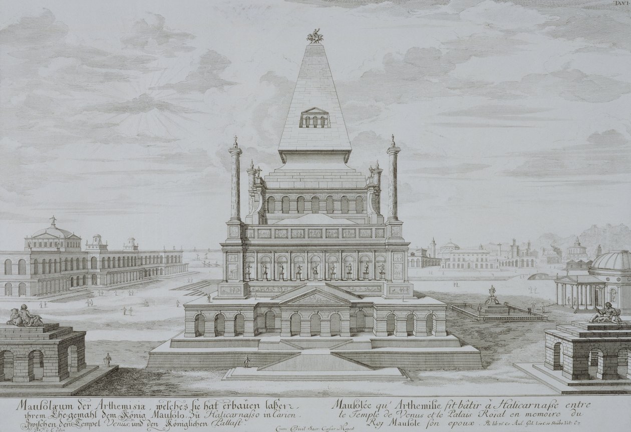 ضريح هاليكارناسوس ، بودروم ، تركيا ، من "تصميم العمارة التاريخية" ، 1721 بواسطة يوهان برنهارد فيشر من إرلاخ