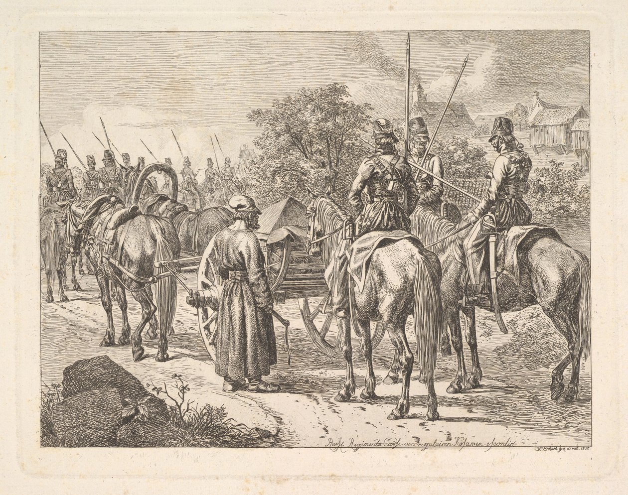 القوزاق يرافقون فوج كاسون 1815. بواسطة يوهان كريستيان ارهارد