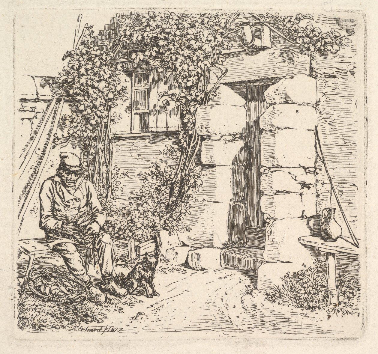 الرجل العجوز وكلبه كلب صغير طويل الشعر 1817. بواسطة يوهان كريستيان ارهارد