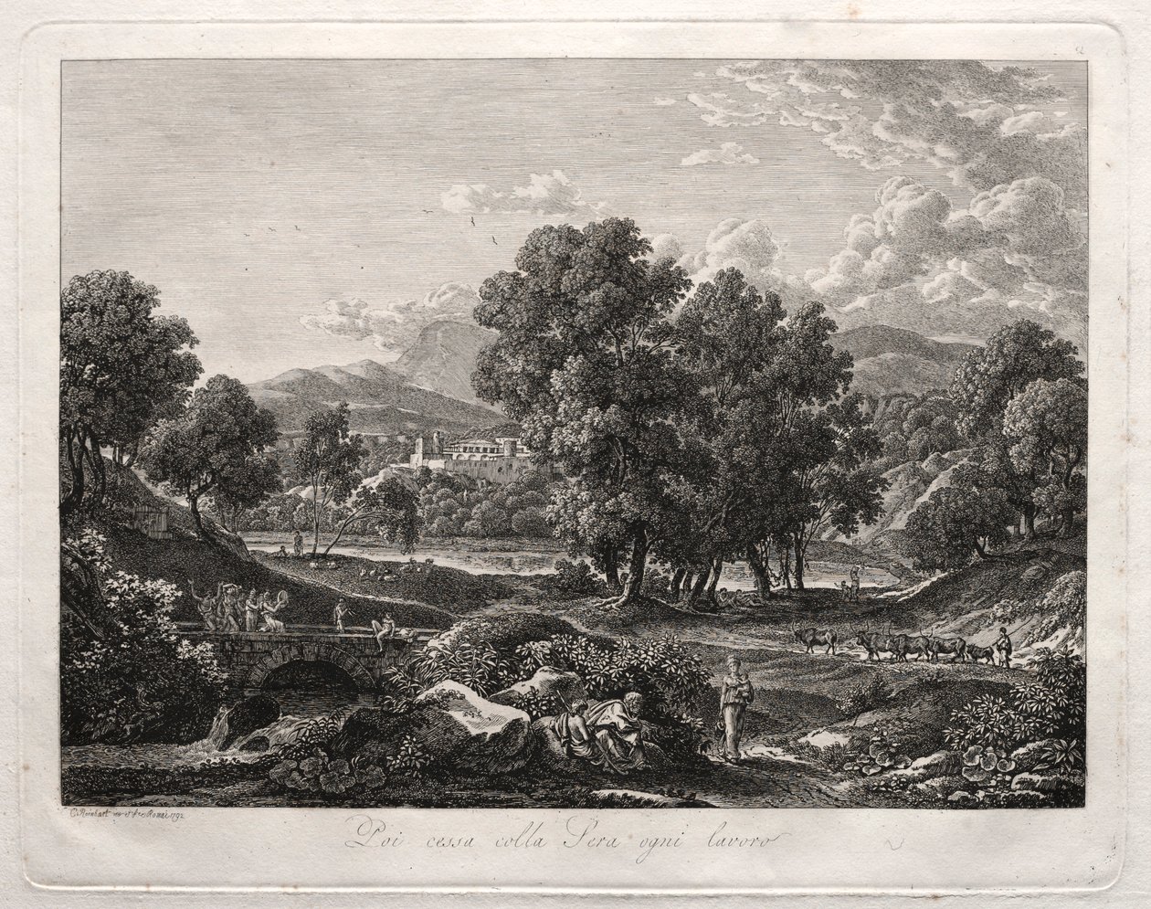المشهد البطولي: رقصة الرعاة على الجسر ، 1792. بواسطة يوهان كريستيان راينهارت