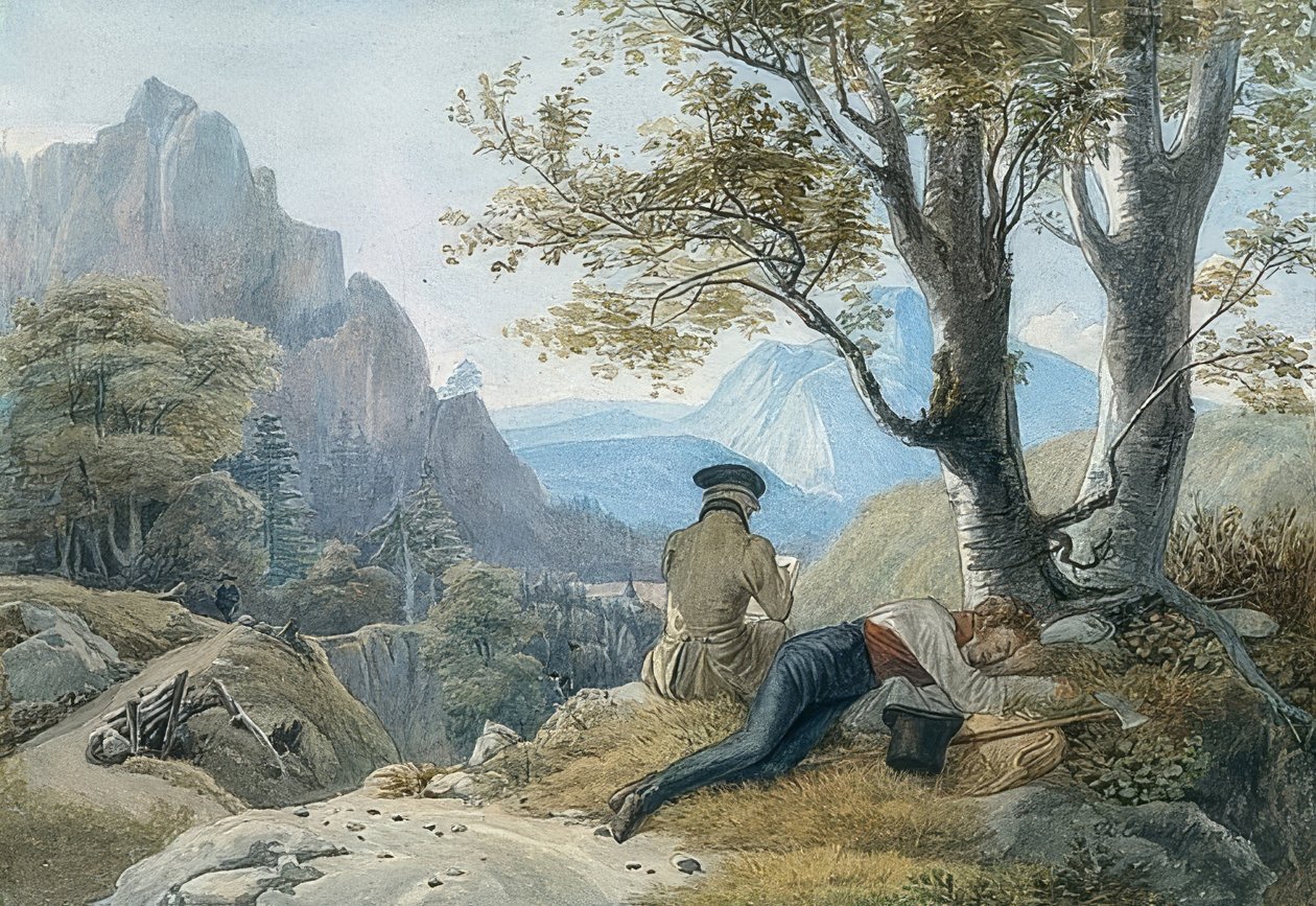 يستريح الفنانين في الجبال. 1819 بواسطة يوهان كريستوف ارهارد