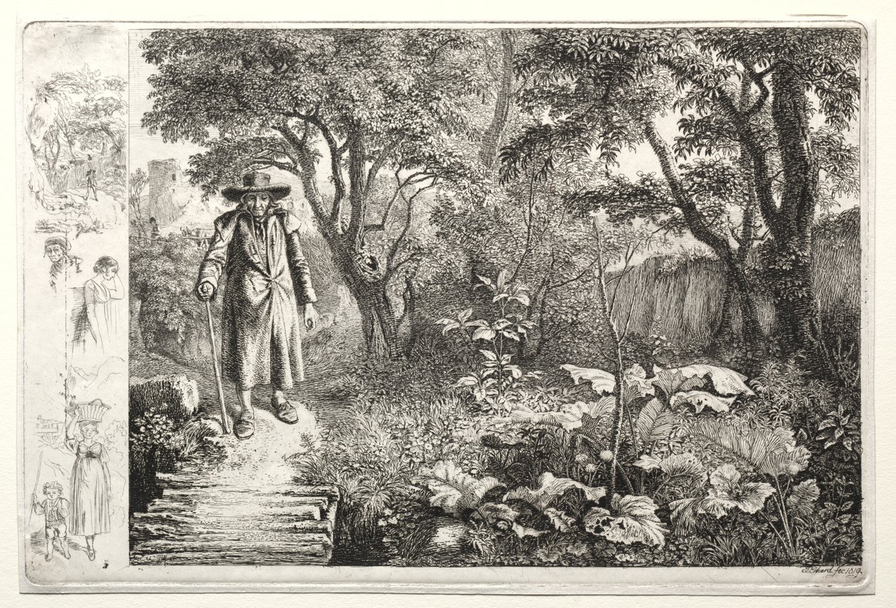 الرجل العجوز أمام جسر السجل Der Alte vor den Knuppelsteg ، 1819. بواسطة يوهان كريستوف ارهارد