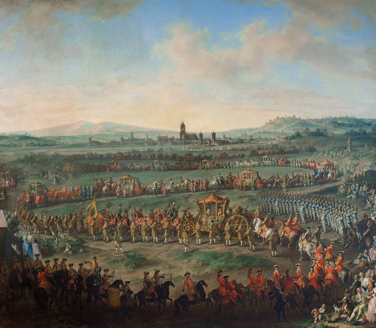 دخول الإمبراطور فرانز الأول ستيفان وابنه جوزيف (الثاني) إلى فرانكفورت في 29 مارس 1764 بواسطة يوهان دالينجر من دالينج