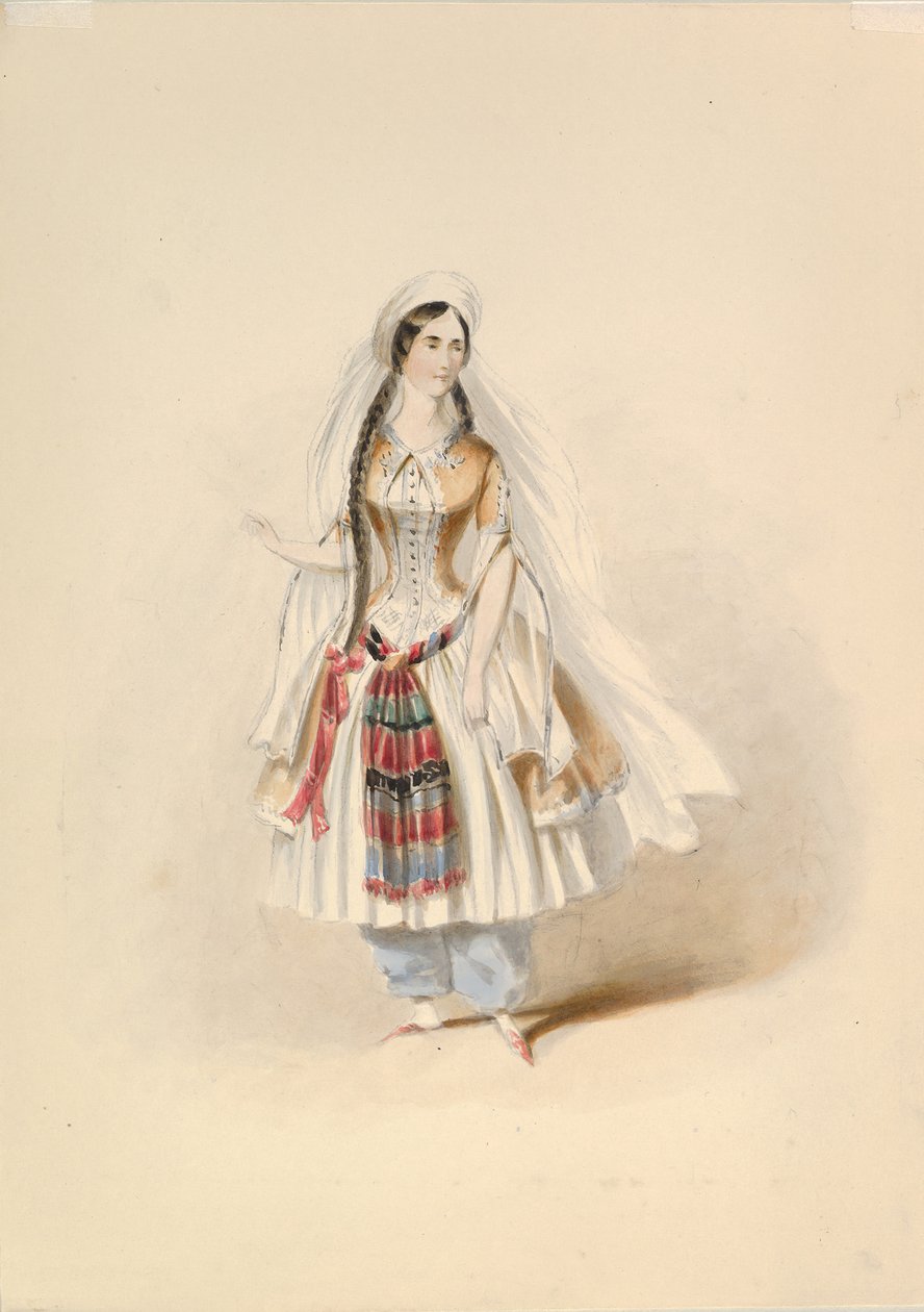 دراسة أزياء الشقراء في الاختطاف من Seraglio بواسطة WA Mozart ، كاليفورنيا. 1830-50. بواسطة يوهان جورج كريستوف فرايز