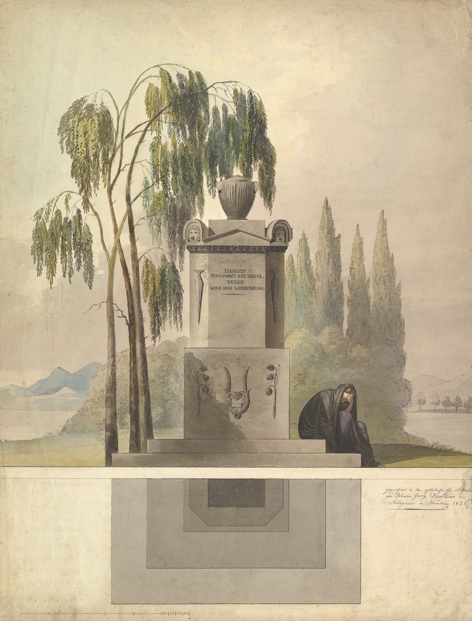 تصميم قبر ، Rothgeisser في نورمبرغ مخطط الارتفاع والأرض ، 1826. بواسطة يوهان جورج دورشنر