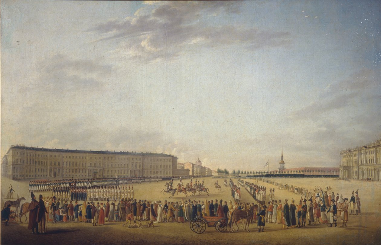 تغيير الحرس في ساحة القصر في سانت بطرسبرغ ، ج. 1800 بواسطة يوهان جورج ماير