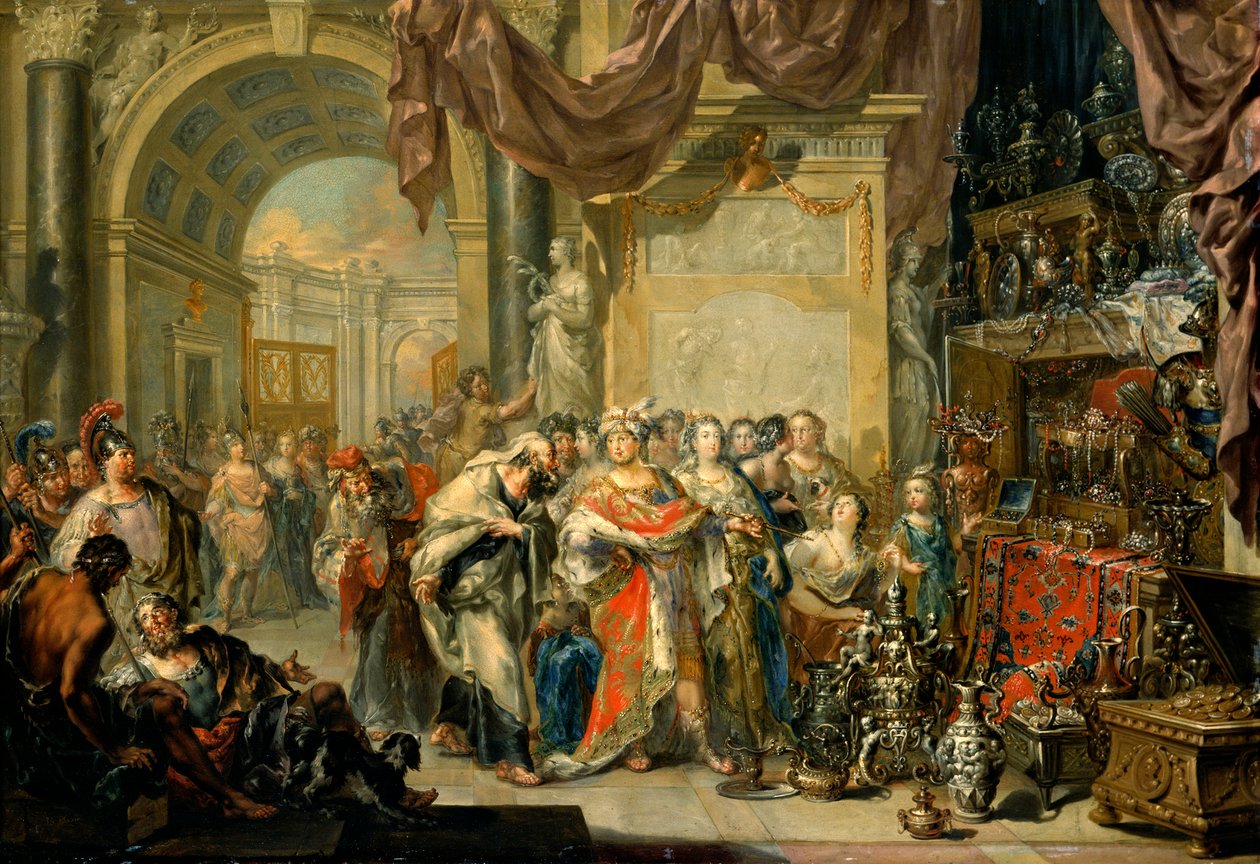 "" Cresus (596-546 avant JC) montre ses tresors a Solon (640-558 av. JC) "- Croesus and Solon - زيت على النحاس بواسطة Johann Georg Platzer (1704-1761) - State Art Gallery ، Dresden بواسطة يوهان جورج بلاتزر
