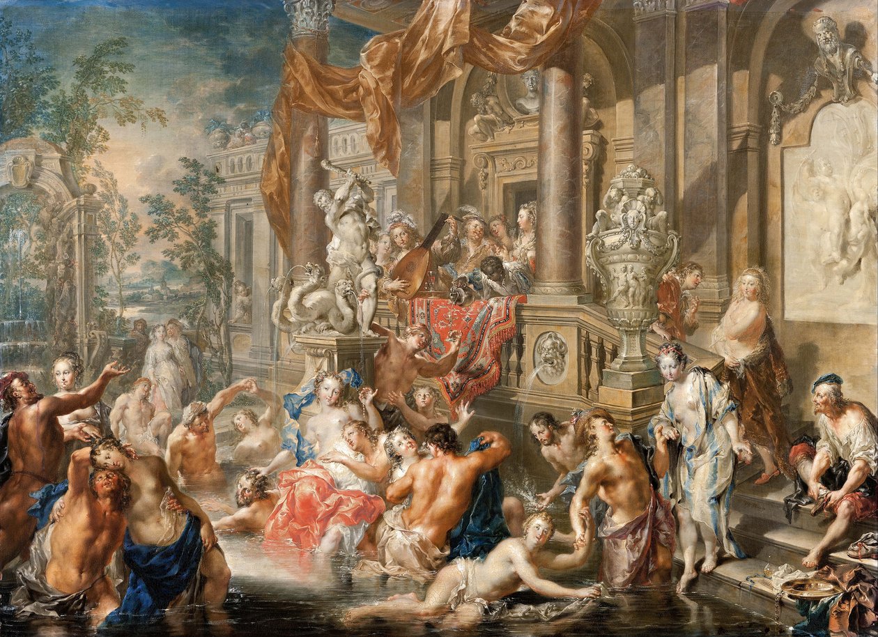 مشهد نافورة أمام قصر 1731-1734. بواسطة يوهان جورج بلاتزر