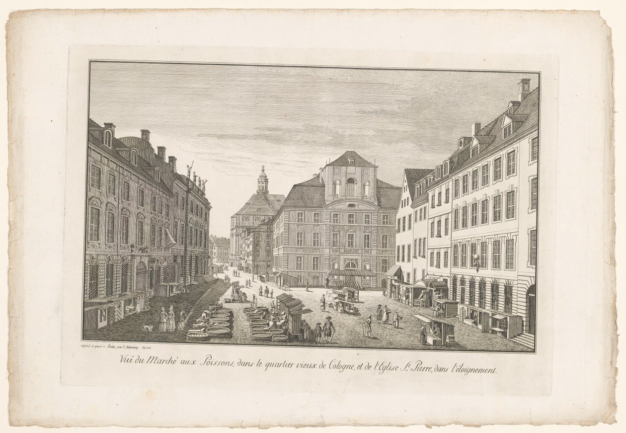 منظر لسوق السمك في كولونيا مع Sint-Petruskerk منظر لسوق السمك ، في الحي القديم في كولونيا ، و Eglise St. بيير ، dans l
