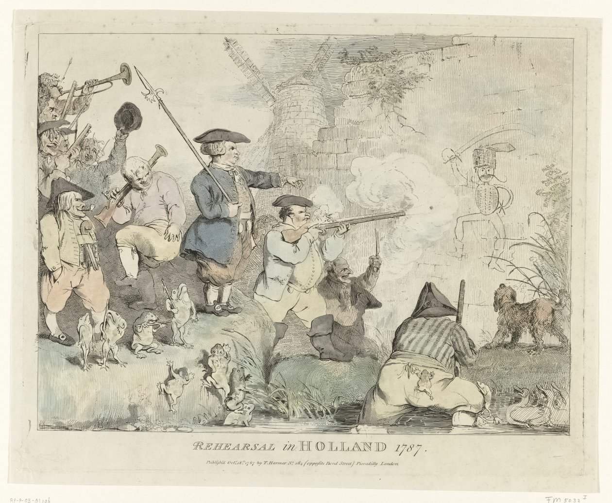 الأعادة بروفة في هولندا 1787 (العنوان على الكائن) أربعة رسوم متحركة إنجليزية عن باتريوتس عام 1787 (عنوان المسلسل) بواسطة يوهان هاينريش رامبرغ