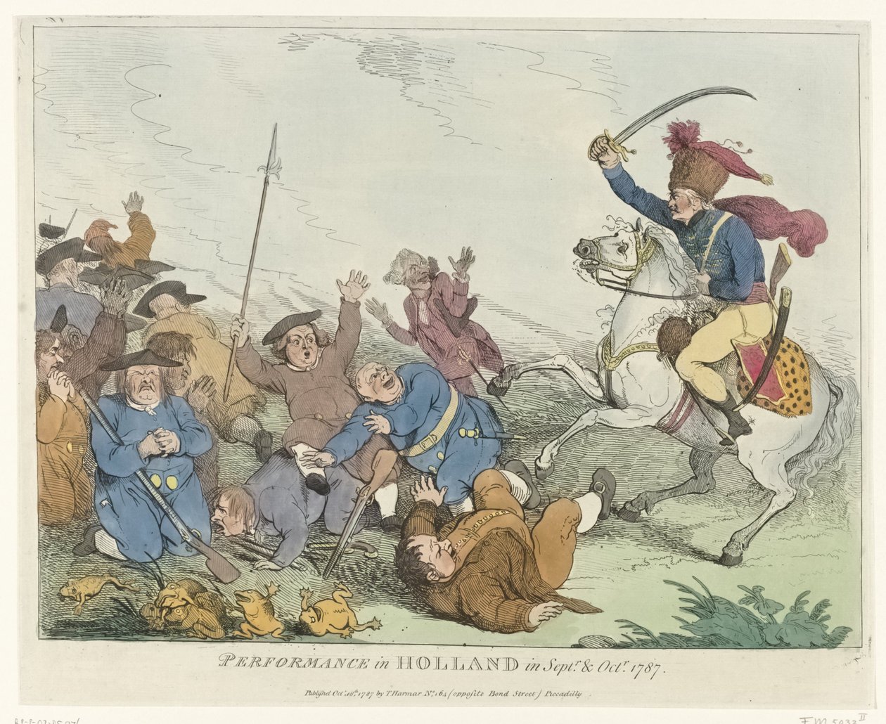 العرض الأداء في هولندا في سبتمبر وأكتوبر 1787 (العنوان على الكائن) أربعة رسوم متحركة إنجليزية عن باتريوتس عام 1787 (عنوان المسلسل) بواسطة يوهان هاينريش رامبرغ