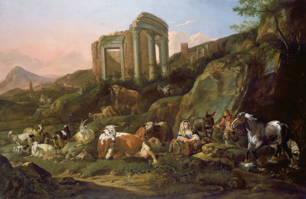 حيوانات المزرعة في المناظر الطبيعية الكلاسيكية ، 1684 بواسطة يوهان هاينريش روس
