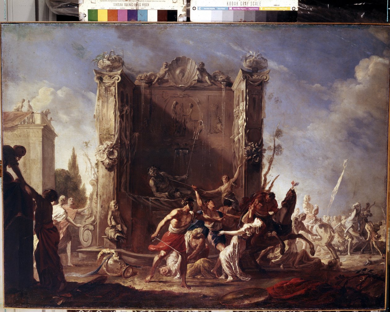 اغتصاب نساء سابين. لوحة يوهان هاينريش شوينفيلد (1609-1684). زيت على قماش ، 98.5 × 134 سم ، حوالي 1630-1640. الفن الألماني ، الفن الباروكي. متحف هيرميتاج ، سانت بطرسبرغ. بواسطة يوهان هاينريش شونفيلدت