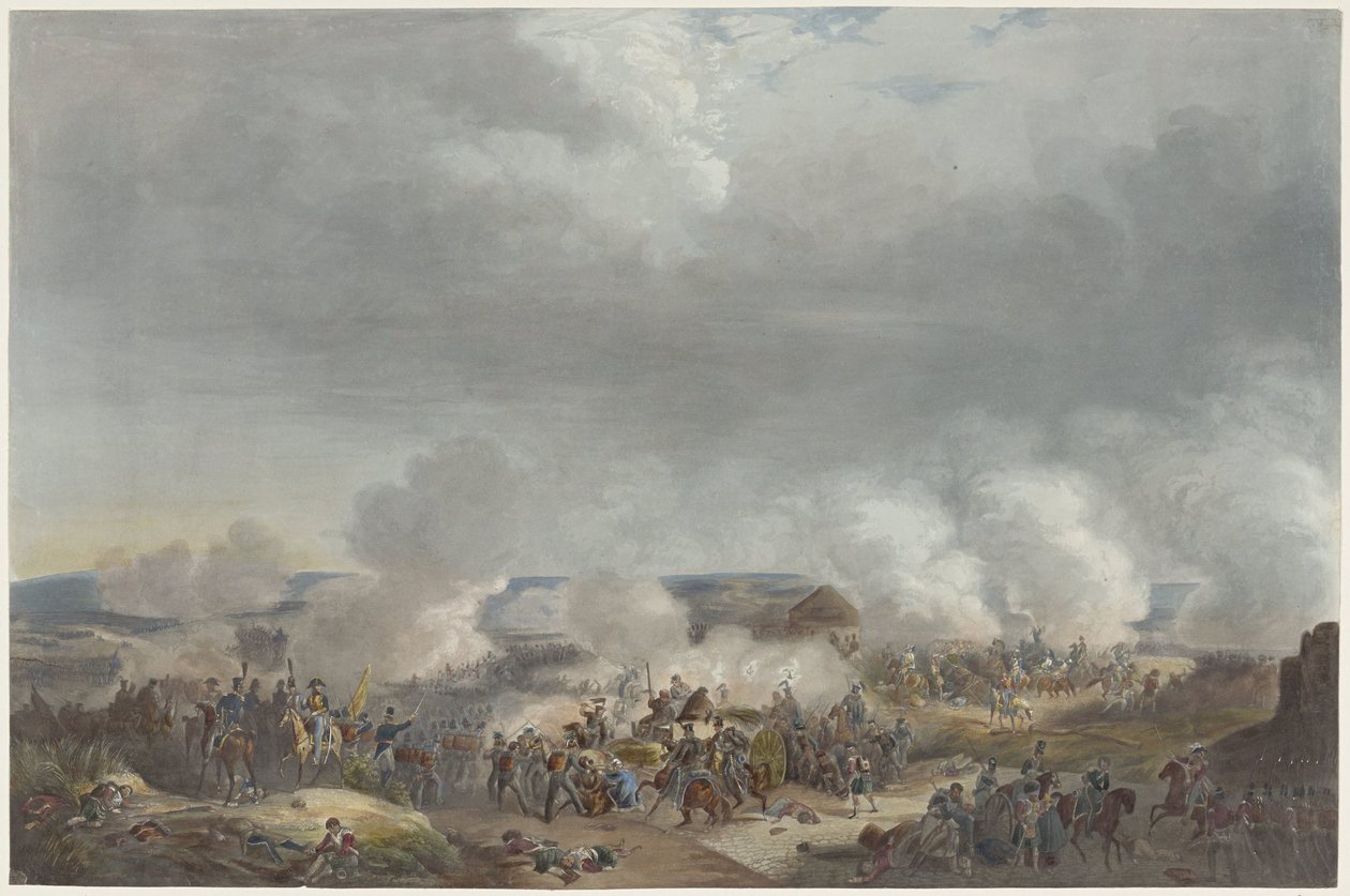أمير أورانج في معركة كواتر براس 1815 اثنتا عشرة لوحة لوصول وتنصيب ويليام الأول في بروكسل ومعارك كواتر-براس وواترلو في عام 1815 (عنوان السلسلة) بواسطة يوهان هورليمان