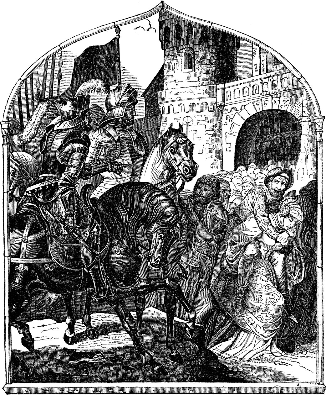 حصار قلعة Weinsbergs والنساء المخلصات 1140 توضيح من تاريخ الشعب الألماني بقلم E. Duller ، 1840 بواسطة يوهان جاكوب كيرشوف