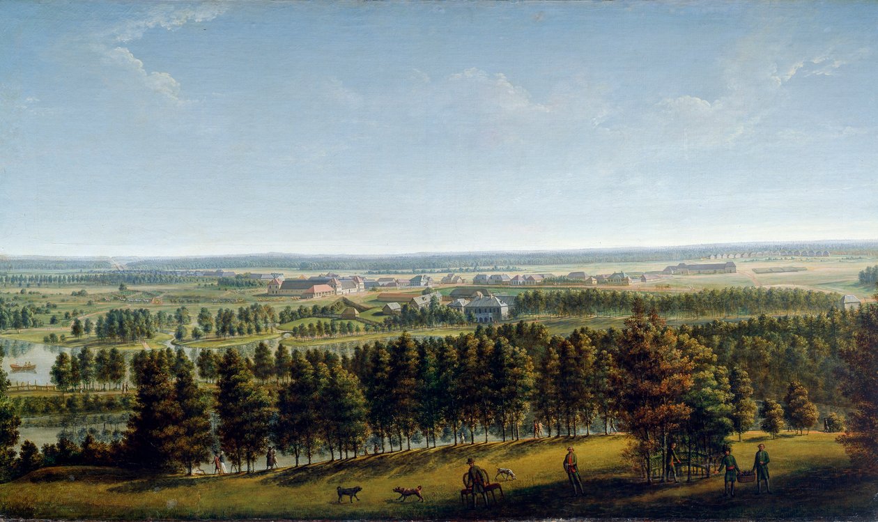حديقة القصر كما رأينا من قصر غاتشينا ، 1790. بواسطة يوهان جاكوب ميتنليتر