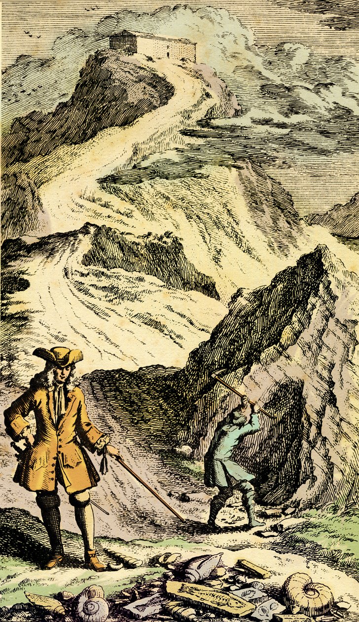 علم الحفريات القديمة: اكتشف عالم الطبيعة السويسري يوهان جاكوب شوتشزر (1672-1733) في الجبال السويسرية آثار الطوفان العالمي بفضل الحفريات. نقش من "متحف Diluvianum" " بواسطة يوهان جاكوب شيوتشر