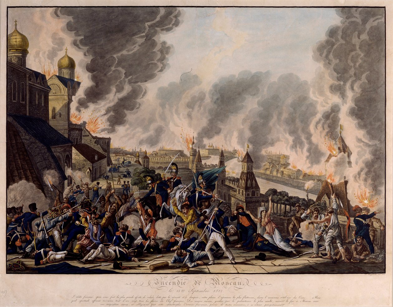 احتراق موسكو في 15 سبتمبر 1812. اقتحم الجيش الكبير (فرنسا) المدينة الروسية (الحروب النابليونية بواسطة يوهان لورينز روجينداس