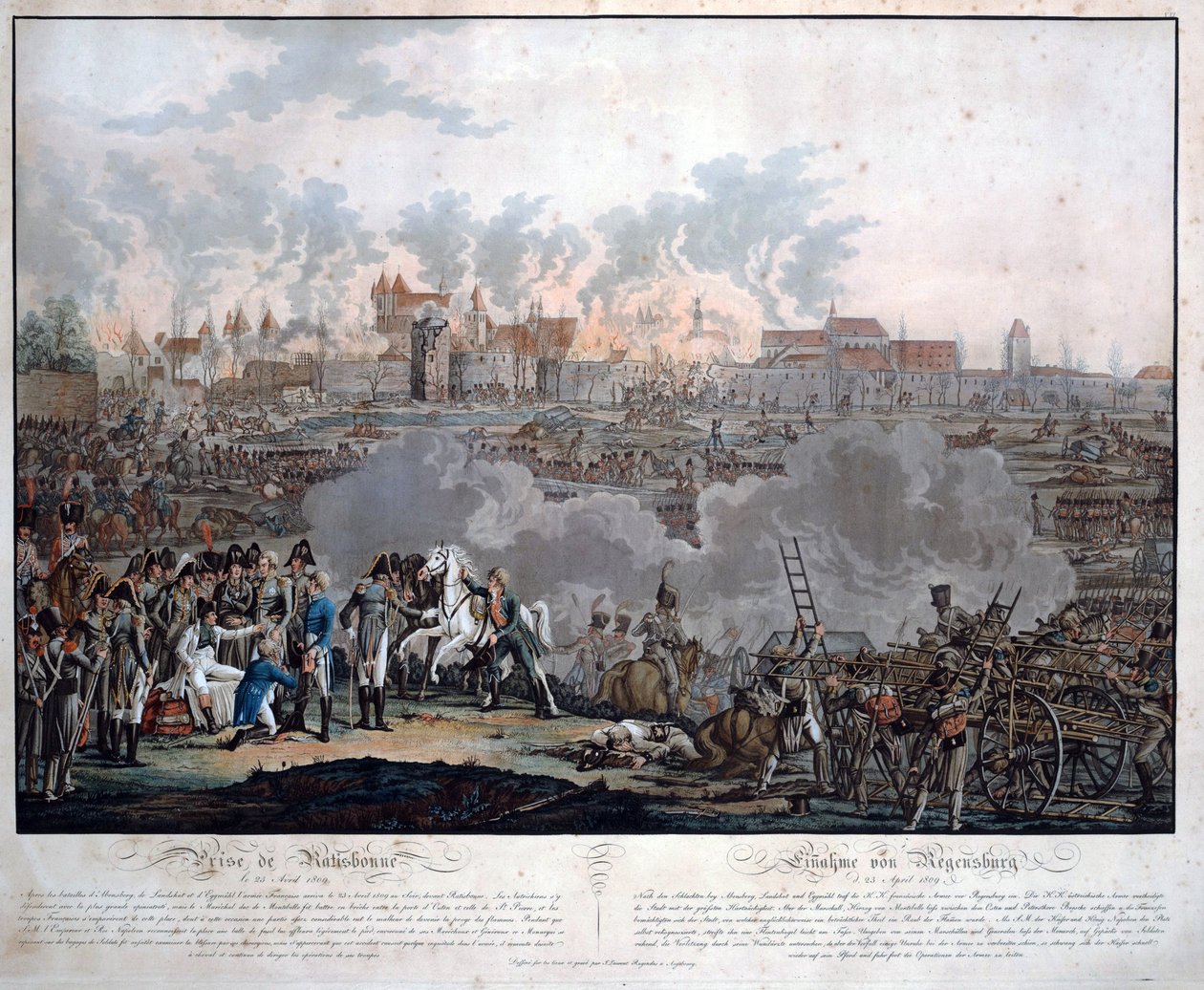معركة راتيسبون في 23 أبريل 1809 (باتايل دي راتيسبون أو ريجنسبورج) - روجينداس ، يوهان لورينز ، الأصغر (1775-1826) - 1809 - أكواتينت - 54،6 × 65،4 - مجموعة خاصة بواسطة يوهان لورينز روجينداس