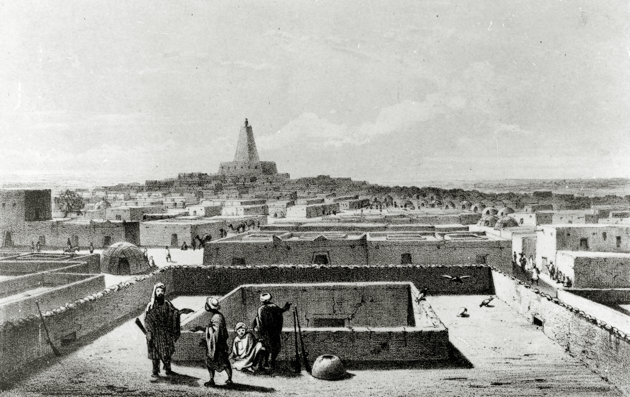 تمبكتو من شرفة منزل المسافر ، من "رحلات واكتشافات في شمال ووسط أفريقيا" نشرت 1857-58 بواسطة يوهان مارتن بيرناتس