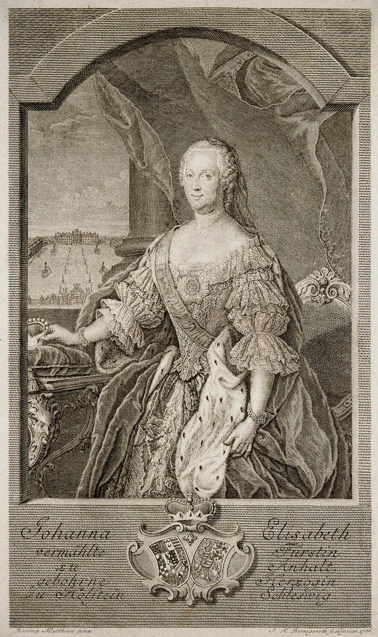 صورة يوهانا إليزابيث ، ناخبة أنهالت زربست 1712-1760 ، والدة كاترين الثانية ، 1756. بواسطة يوهان مارتن بيرنيجروث