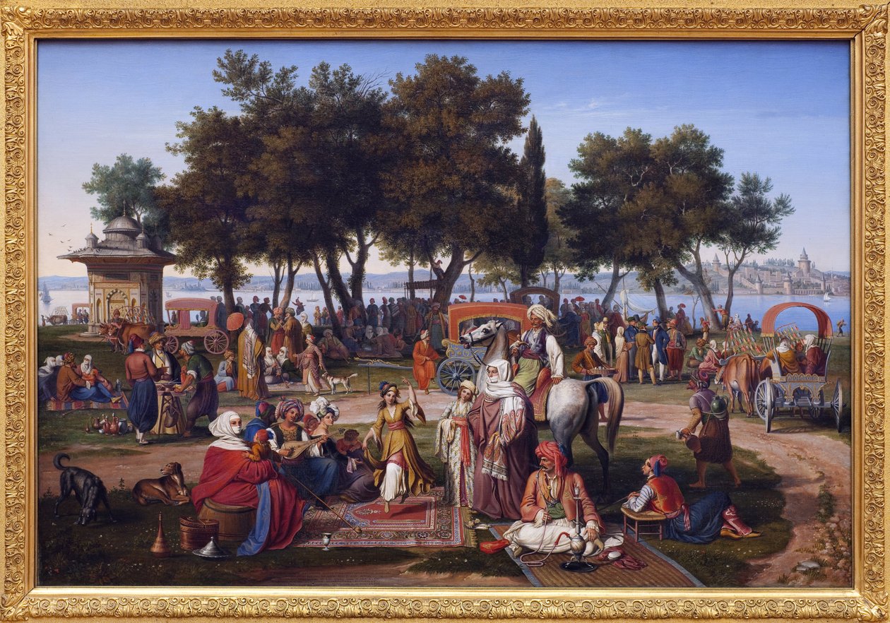 المياه العذبة في آسيا القسطنطينية (اسطنبول الحالية ، تركيا). لوحة يوهان مايكل ويتمر (1802-1880) ، زيت على قماش بواسطة يوهان مايكل ويتمر