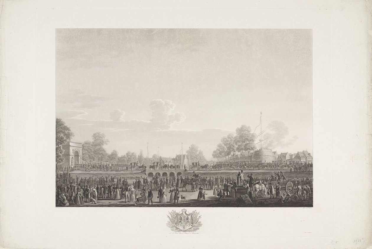 وصول الملك ويليام الأول إلى بروكسل عام 1815 اثنتا عشرة لوحة لوصول وتنصيب ويليام الأول في بروكسل ومعارك كواتر-براس وواترلو في عام 1815 (عنوان السلسلة) بواسطة يوهان نيبوموك جيبيل