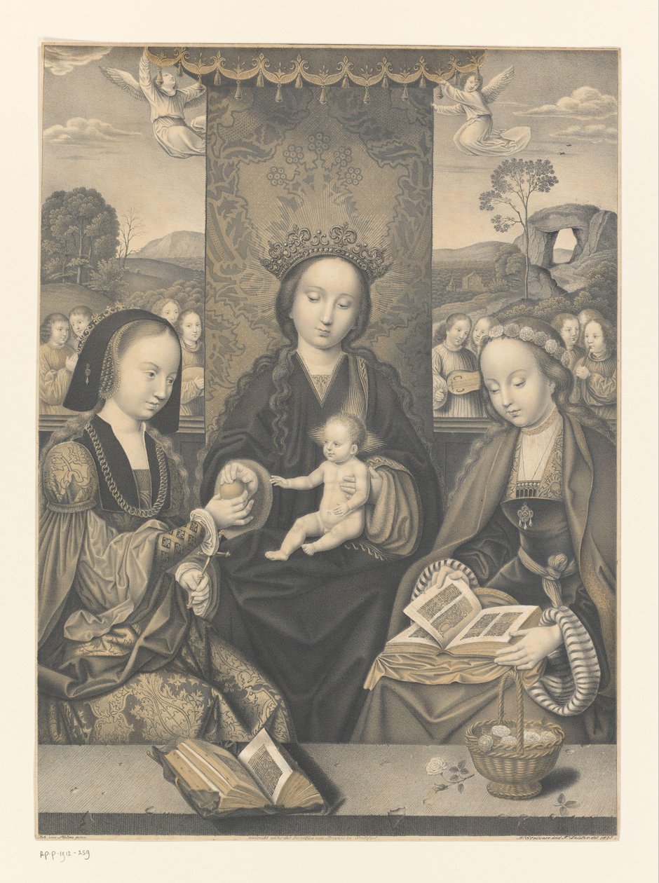 مريم مع طفلتين وامرأتين قديستين أعمال من مجموعة الأخوين Boisserée (عنوان المسلسل) Galerie des Frères Boisseree (عنوان المسلسل) بواسطة يوهان نيبوموك ستريكسنر