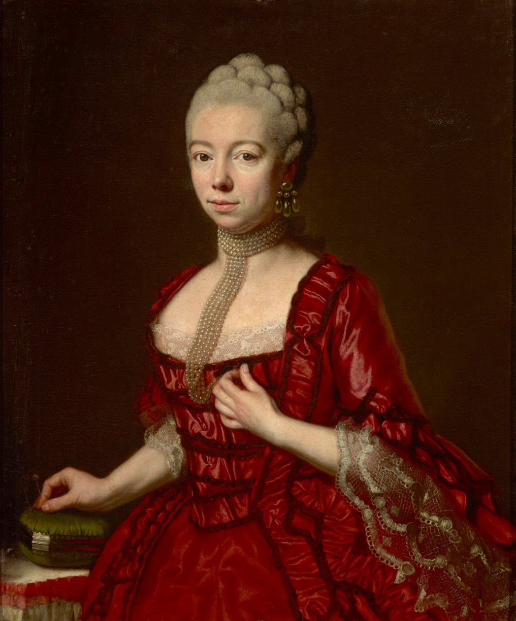 صورة للبارونة صوفيا كاثرينا فون بروكنثال ، ني فون كلوكنر (1725-1782) ، بقلم ديلا كروس ، يوهان نيبوموك (1736-1819). زيت على قماش ، ج .1790. الأبعاد: 93 × 76 سم. متحف بروكينثال الوطني ، سيبيو بواسطة Johann Nepomuk della Croce