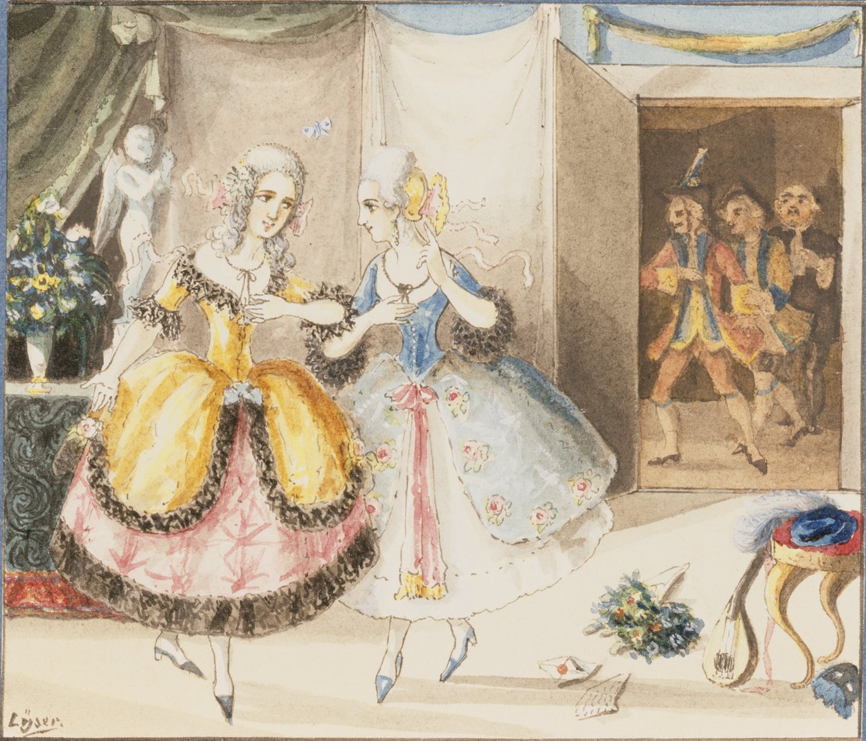 شخصيات من &39;Cosi fan tutte&39; بواسطة Mozart ، 1840 (مرحاض على ورق) بواسطة يوهان بيتر ليسر