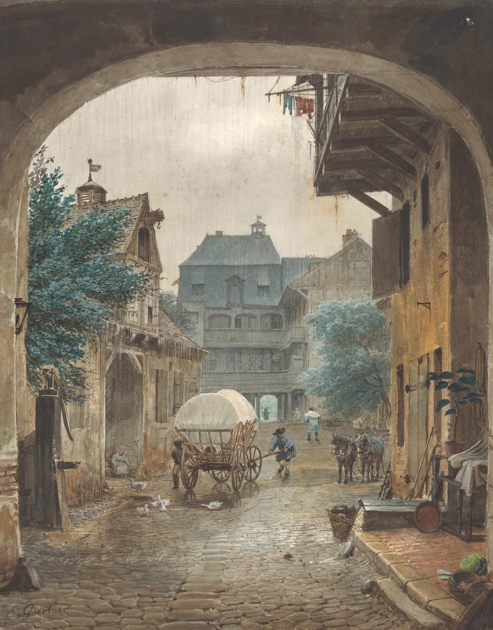 منظر في ساحة نزل في كولمار ، 1821-1877. بواسطة يوهان فيليب إدوارد جارتنر