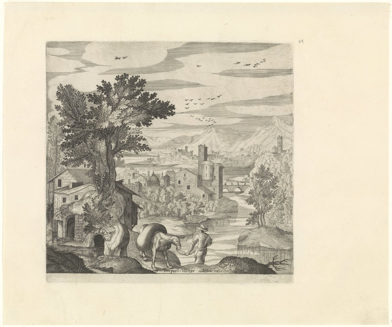 منظر طبيعي مع مزارع وحماره المناظر الطبيعية الإيطالية (عنوان المسلسل) بواسطة يوهان سادلر (أنا)