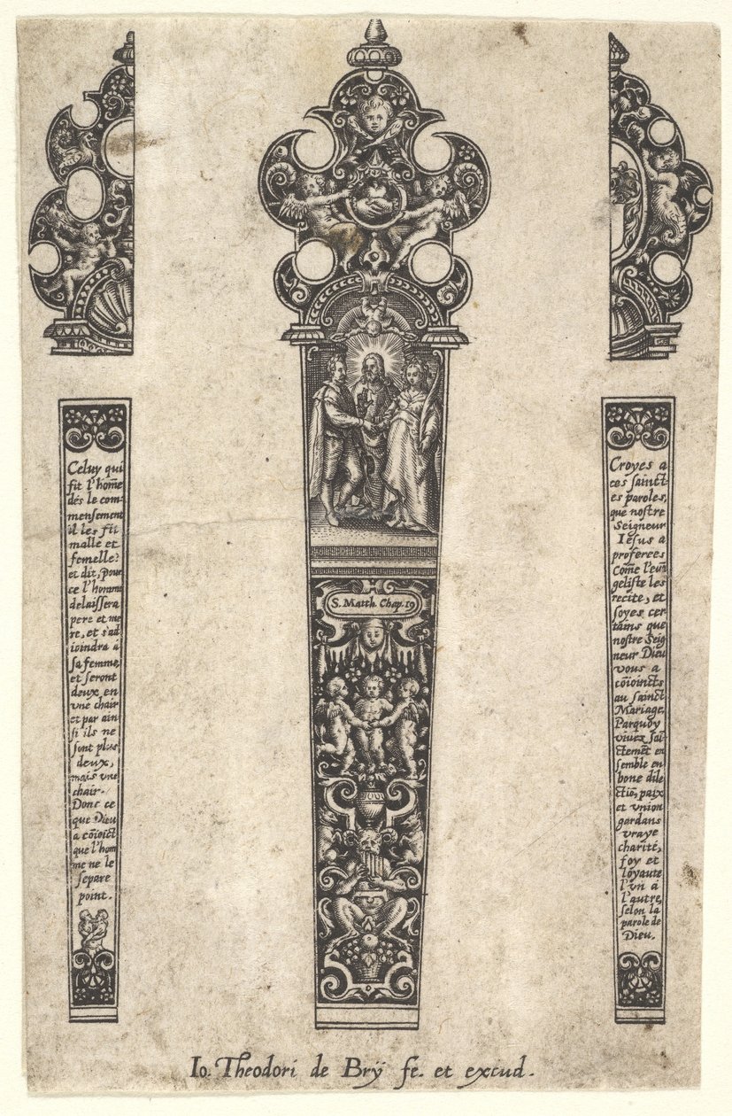 تصميم لمقبض سكين لإحياء ذكرى الزواج ، كاليفورنيا. 1580-1600. بواسطة يوهان ثيودور دي بري