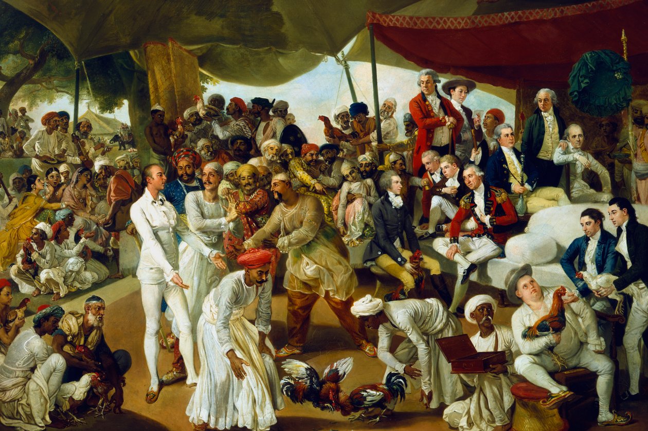 العقيد موردونت يراقب معركة الديك في لكناو ، الهند ، 1790 بواسطة يوهان جوزيف زوفاني