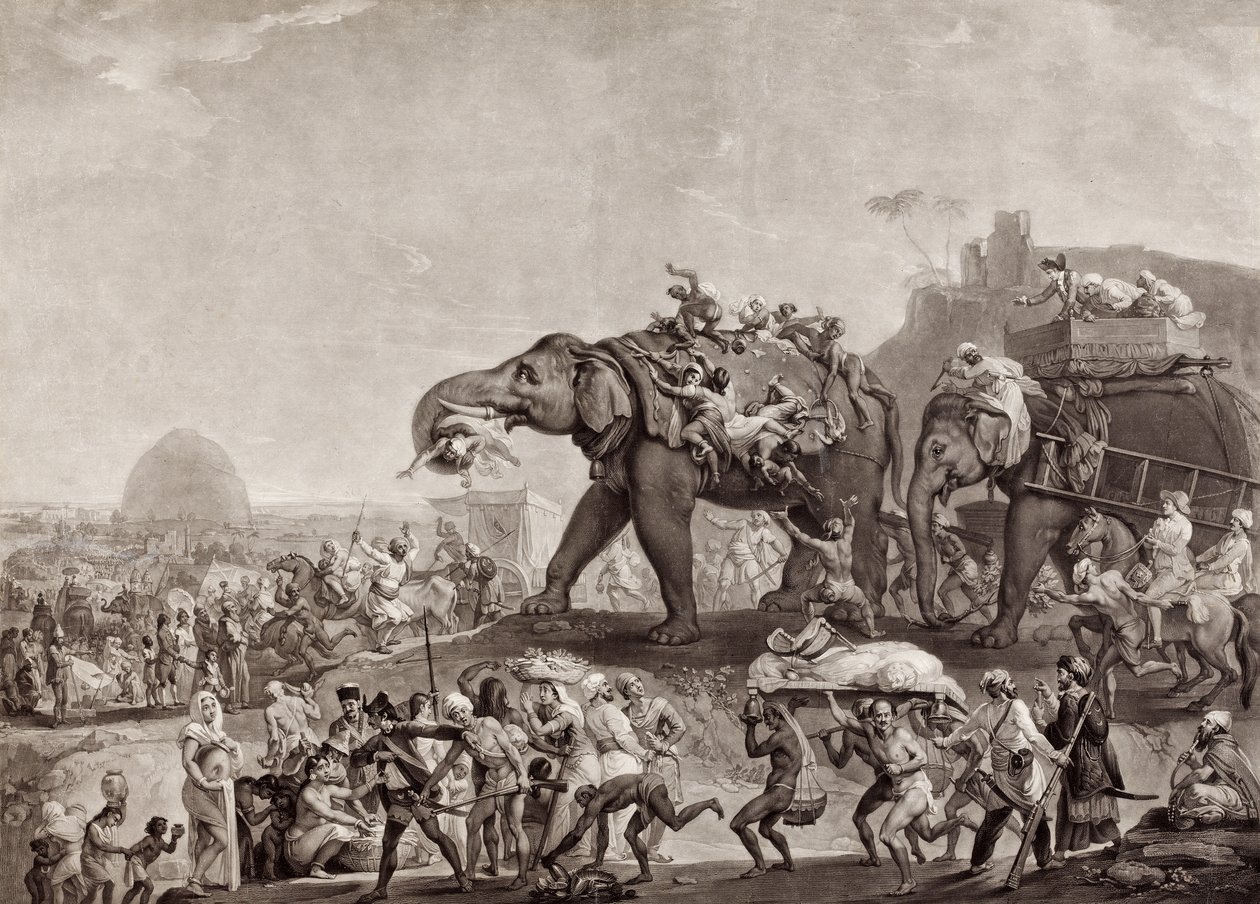 سفارة هايدربيك إلى كالكوتا ، من وزير أودي ، على طريق باتنا ، في عام 1788 ، لمقابلة اللورد كورنواليس ، حانة. c.1800 (mezzotint) بواسطة يوهان جوزيف زوفاني